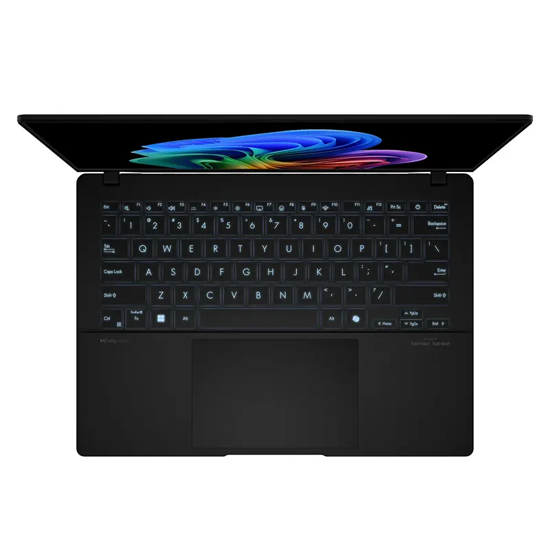 Close-up shot of the ergonomic single-zone RGB backlit keyboard on the ASUS Vivobook S 14 S5406SA emphasizing the dedicated Copilot AI key for local machine learning workflows in Nepal.
