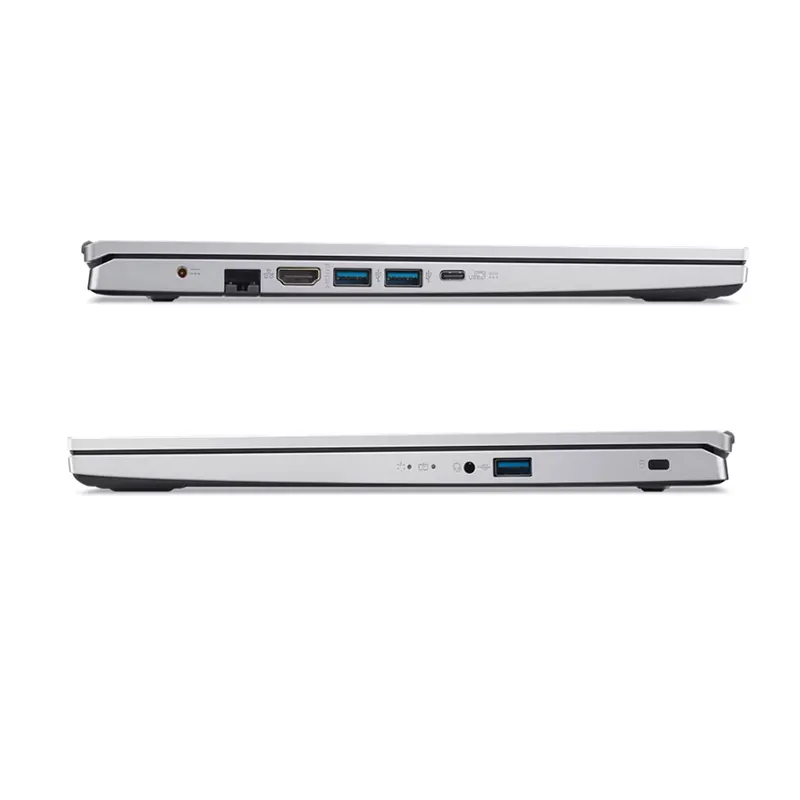 Right and left side profile profile of Acer Aspire Go 15 showing USB Type-C, HDMI 2.1, and headphone jack connectivity options.