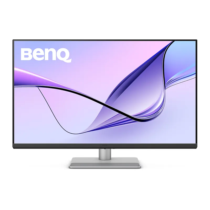 Side by side comparison of BenQ MA320UP monitor color matching seamlessly with an Apple MacBook Pro display panel