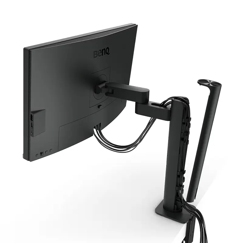 Close-up of the robust space-saving premium C-clamp desktop Ergo Arm on the BenQ PD2706UA professional display.