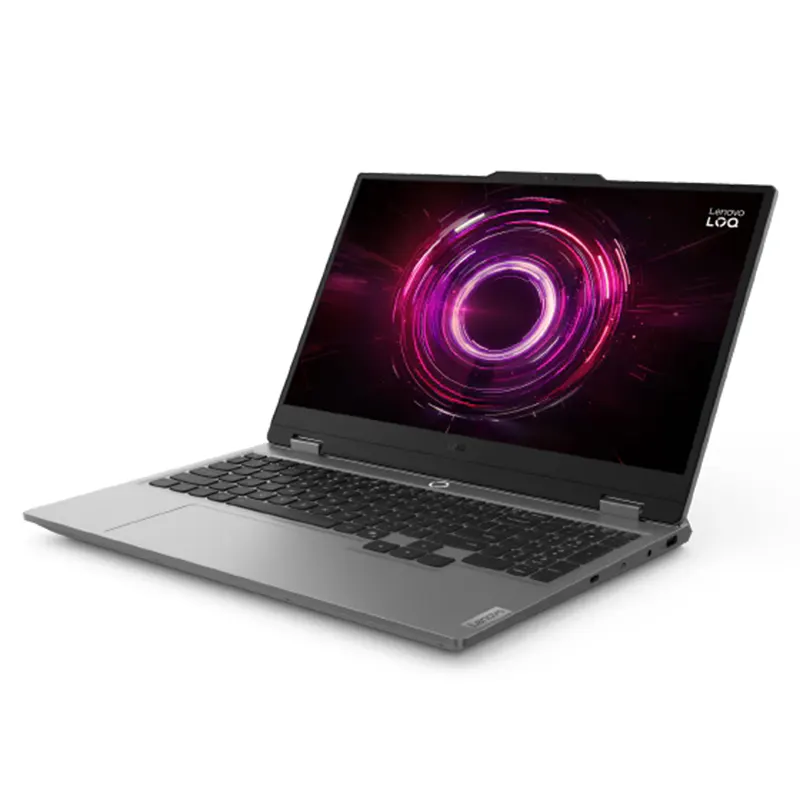 Side profile showing the Luna Grey chassis and port layout of the Lenovo LOQ 15 AI laptop at New Road shop.