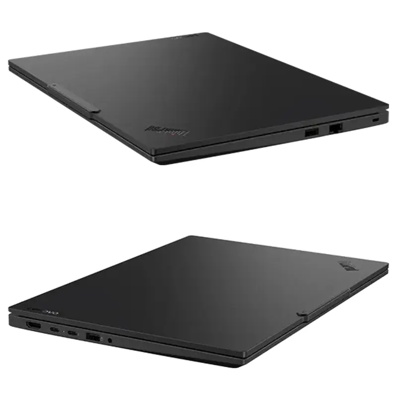 Side view layout showcasing the Thunderbolt 4, USB-C, HDMI, and ethernet connectivity ports on the Lenovo ThinkPad E14 Gen 7.