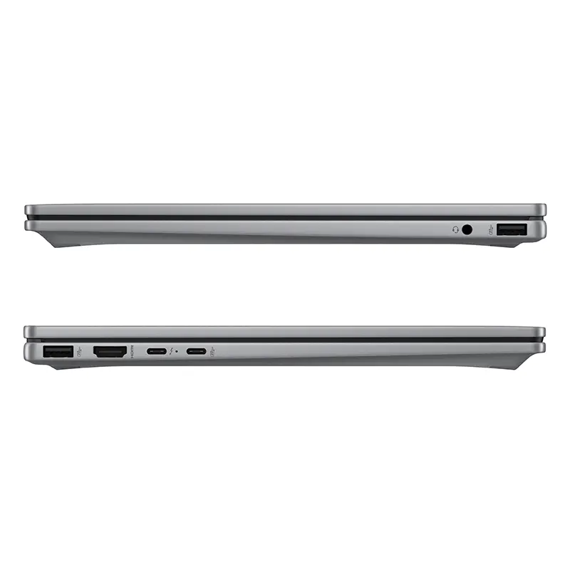 Side view of HP OmniBook X Ultra Flip highlighting dual high-speed Thunderbolt 4 USB-C ports and battery charging capability