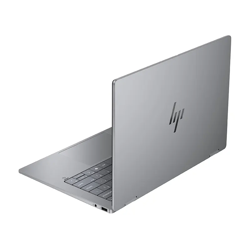 Sleek chassis edges and dual speaker grills of HP OmniBook Ultra Flip tuned by Poly Studio for premium audio experience in Nepal