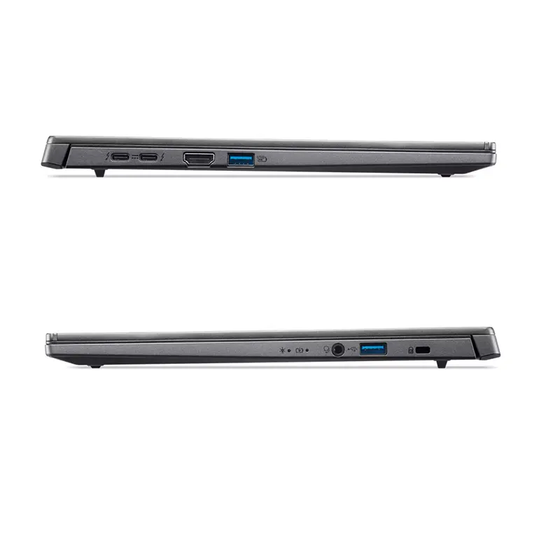 Side profile showing premium ports and 65Wh lithium-ion battery housing of Acer Aspire 14 AI laptop