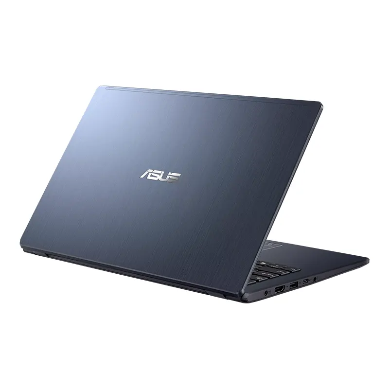 Close up view of Asus E410 laptop featuring Intel Celeron N4500 processor architecture.