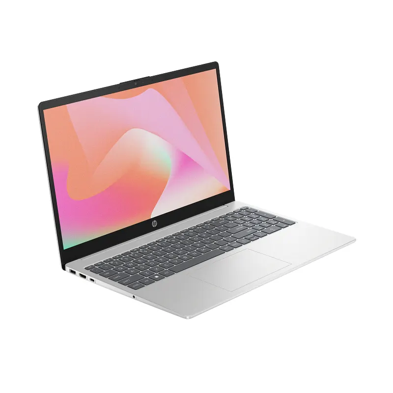Side ports of HP 15 Natural Silver laptop showing USB Type-C, USB Type-A, HDMI and headphone jack