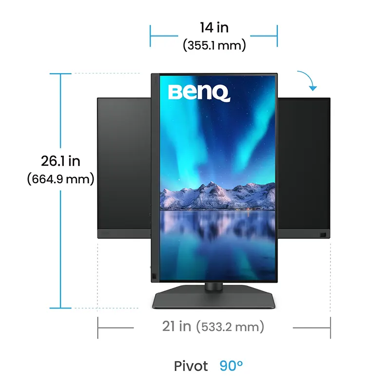 BenQ SW242Q side view showing the slim bezel 16:10 IPS panel and ergonomic stand