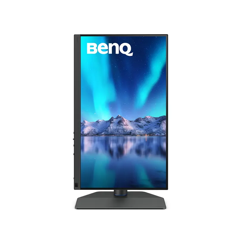 Side angle of BenQ SW272U monitor showing slim bezel and height-adjustable ergonomic stand in Nepal