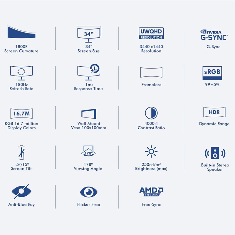 Armaggeddon XC34UWQHD SUPER 180 – 34" Curved 180Hz Gaming Monitor | 3440 X 1440 Display | Built in Speakers | 1 years warranty