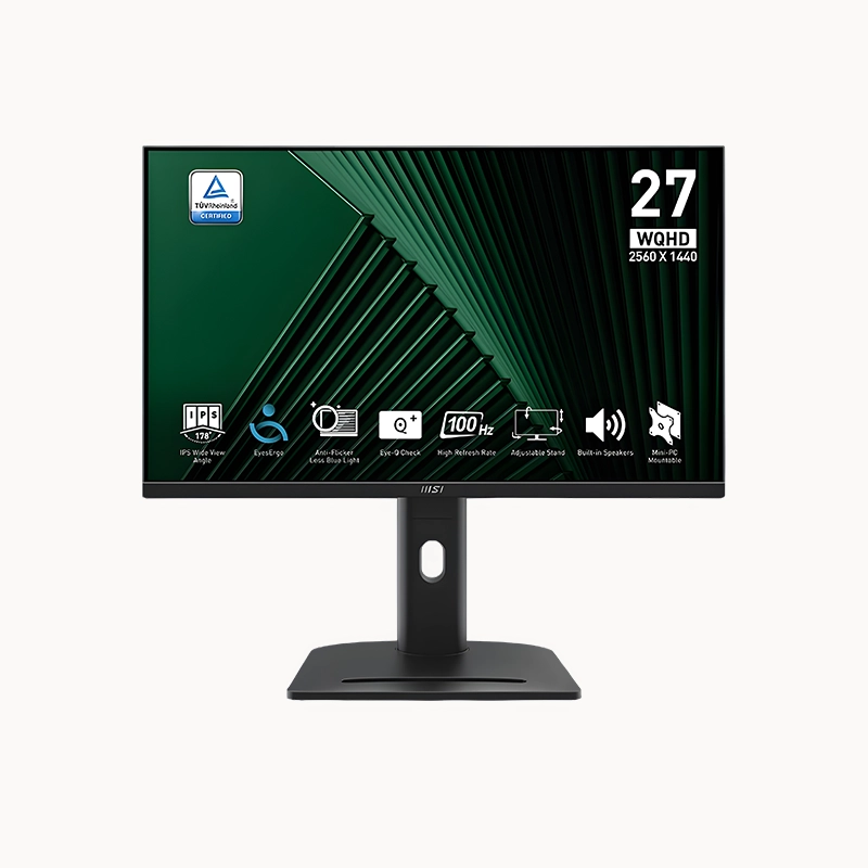 MSI PRO MP275QPG – 27 inch 2k QHD IPS Monitor (100 Hz, 1 ms, 100 % sRGB, Height + Pivot Stand, Eye‑Care) | 1 year warranty